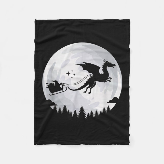Fantasy Dragon Moon Sleigh, Santa Pulled By Dragon Fleece Blanket (Front)