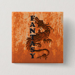 FANTASY dragon on rust 15 Cm Square Badge