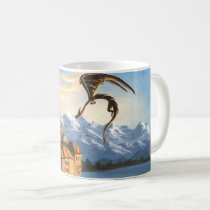 Fantasy dragon over the castle coffee mug