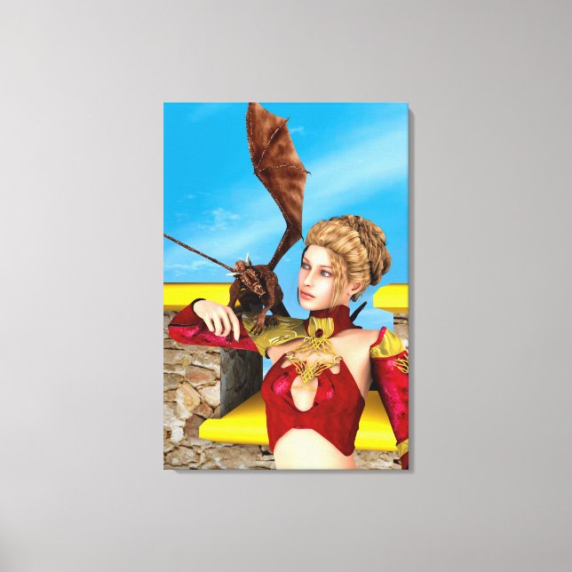 Fantasy Dragon Princess Digital Art Canvas Print (Front)