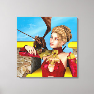 Fantasy Dragon Princess Digital Art Canvas Print