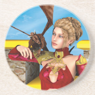 Fantasy Dragon Princess Digital Art Coaster