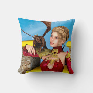 Fantasy Dragon Princess Digital Art Cushion