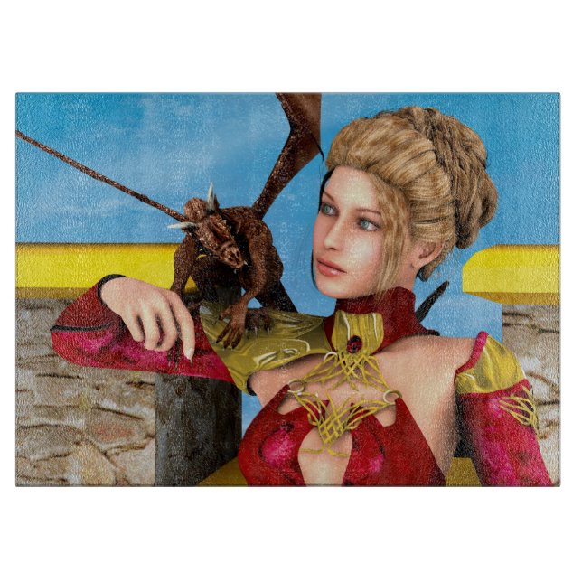 Fantasy Dragon Princess Digital Art Cutting Board (Front)