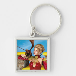 Fantasy Dragon Princess Digital Art Key Ring