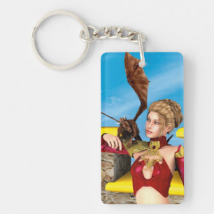 Fantasy Dragon Princess Digital Art Key Ring