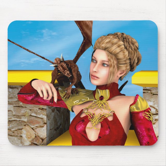 Fantasy Dragon Princess Digital Art Mouse Mat (Front)