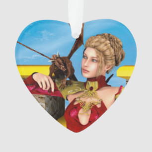 Fantasy Dragon Princess Digital Art Ornament