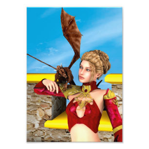 Fantasy Dragon Princess Digital Art Photo Print