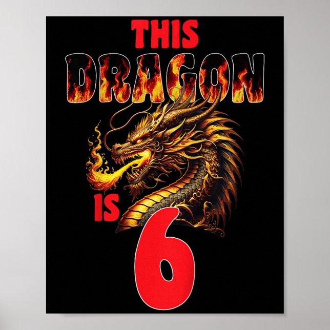 Fantasy Dragon Theme For Kids Turning 6 Birthday  Poster (Front)