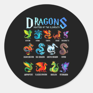 Fantasy dragon types dragons masters of the classic round sticker