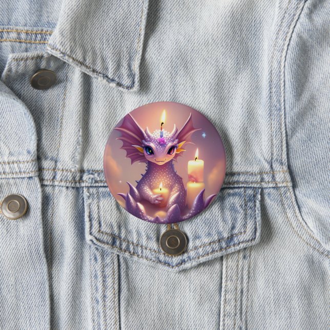 Fantasy Dragon with Birthday Candles 7.5 Cm Round Badge (In Situ)