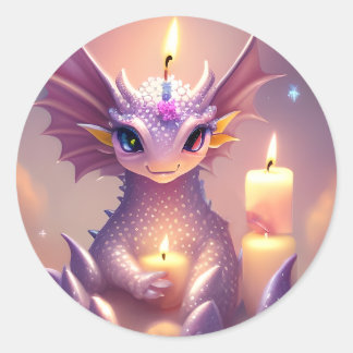 Fantasy Dragon with Birthday Candles Classic Round Sticker