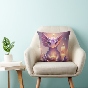 Fantasy Dragon with Birthday Candles Cushion