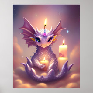 Fantasy Dragon with Birthday Candles Poster