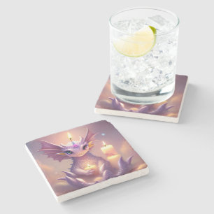Fantasy Dragon with Birthday Candles Stone Coaster