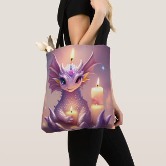 Fantasy Dragon with Birthday Candles Tote Bag
