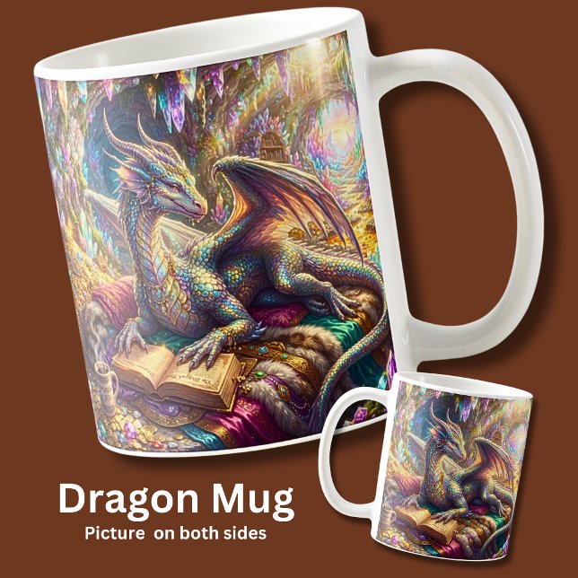 Fantasy Dragon with Book & Coffee in her Lair Mug (Creator Uploaded)