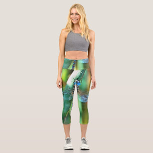 Fantasy Dragonfly In Turquoise and Black Capri Leggings