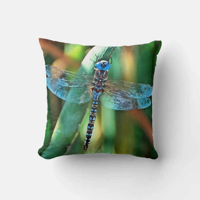 Fantasy Dragonfly In Turquoise and Black Cushion (Front)