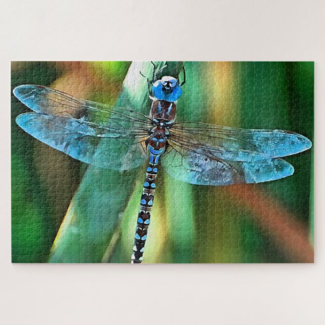 Fantasy Dragonfly In Turquoise and Black Jigsaw Puzzle (Horizontal)