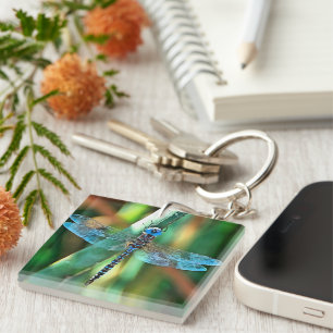 Fantasy Dragonfly In Turquoise and Black Key Ring