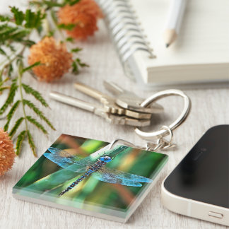 Fantasy Dragonfly In Turquoise and Black Key Ring