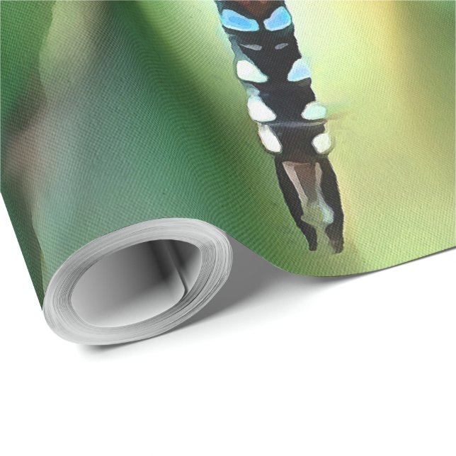 Fantasy Dragonfly In Turquoise and Black Wrapping Paper (Roll Corner)