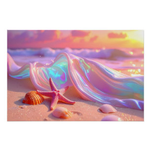 Fantasy Dream Beach With Beautiful Pink Starfish  Poster