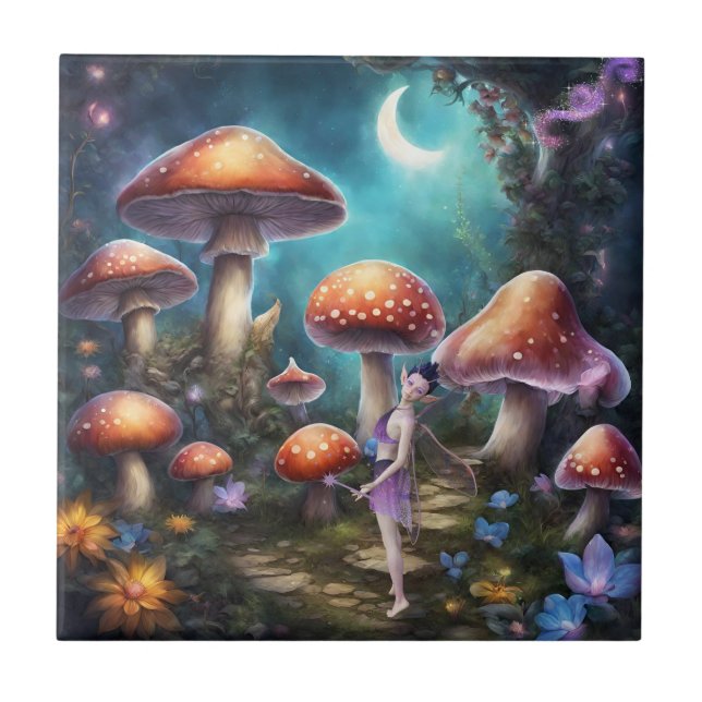 Fantasy Dream World Fairy and Mushrooms  Tile (Front)
