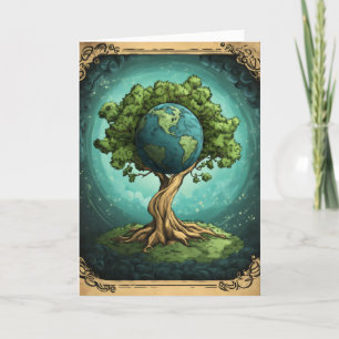 Fantasy Earth Tree Planet Holiday Card
