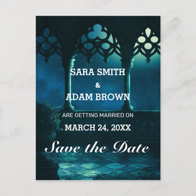 Fantasy East Arabian Nights Balcony Save the Date Announcement Postcard (Front)