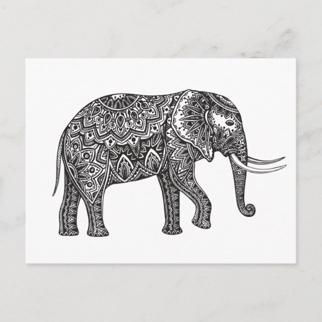 Fantasy Elephant Doodle Postcard (Front)