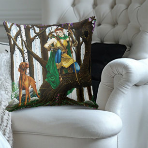 Fantasy Elf Archer Vizsla Dog Enchanted Forest Cushion