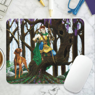 Fantasy Elf Archer Vizsla Dog Enchanted Forest Mouse Mat