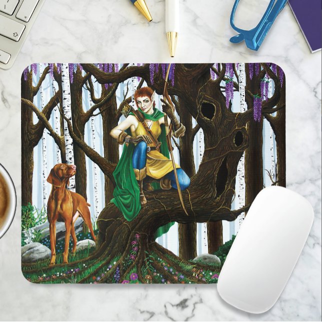 Fantasy Elf Archer Vizsla Dog Enchanted Forest Mouse Mat (Creator Uploaded)