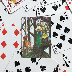 Fantasy Elf Archer Vizsla Dog Enchanted Forest Playing Cards