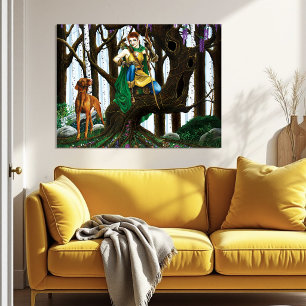 Fantasy Elf Archer Vizsla Dog Enchanted Forest Poster
