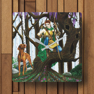 Fantasy Elf Archer Vizsla Dog Enchanted Forest Square Wall Clock