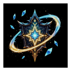 Fantasy Emblem with Floating Blades – Magical Ener Poster