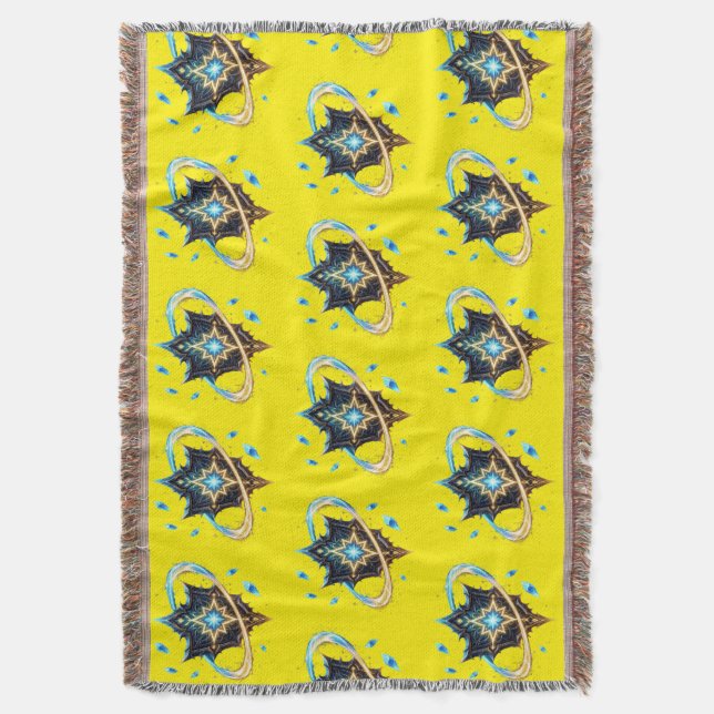 Fantasy Emblem with Floating Blades – Magical Ener Throw Blanket (Front Vertical)