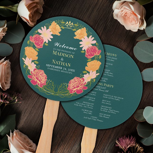 Fantasy Enchanted Floral Garden Wedding Program Hand Fan (Creator Uploaded)