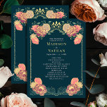 Fantasy Enchanted Floral Garden Wedding Program Programme<br><div class="desc">This elegant, whimsical, Fantasy Enchanted Floral Garden design is perfect for an enchanted forest-themed celebration or a garden party. This design features purple and pink floral elements in a frame of green leaves and gold accents against a teal background. Matching items in our shop for a complete party theme. The...</div>