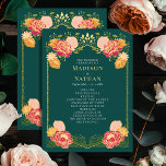 Fantasy Enchanted Floral Garden Wedding Program Programme<br><div class="desc">This elegant, whimsical, Fantasy Enchanted Floral Garden design is perfect for an enchanted forest-themed celebration or a garden party. This design features pink and orange floral elements in a frame of green leaves and gold accents against a green background. Matching items in our shop for a complete party theme. The...</div>