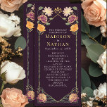 Fantasy Enchanted Floral Garden Wedding Programme<br><div class="desc">This elegant, whimsical, Fantasy Enchanted Floral Garden design is perfect for an enchanted forest-themed celebration or a garden party. This design features purple and orange floral elements in a frame of green leaves and gold accents against a purple background. Matching items in our shop for a complete party theme. The...</div>