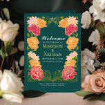 Fantasy Enchanted Floral Garden Wedding Programme<br><div class="desc">This elegant, whimsical, Fantasy Enchanted Floral Garden design is perfect for an enchanted forest-themed celebration or a garden party. This design features pink and orange floral elements in a frame of green leaves and gold accents against a green background. Matching items in our shop for a complete party theme. The...</div>