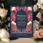 Fantasy Enchanted Floral Garden Wedding Programme<br><div class="desc">This elegant, whimsical, Fantasy Enchanted Floral Garden design is perfect for an enchanted forest-themed celebration or a garden party. This design features red & pink floral elements in a frame of green leaves and gold accents against a blue background. Matching items in our shop for a complete party theme. The...</div>