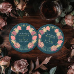 Fantasy Enchanted Floral Garden Wedding Round Paper Coaster<br><div class="desc">Elegant,  whimsical,  Fantasy Enchanted Floral Garden wedding design perfect for either an enchanted forest-themed celebration. This design features floral elements in a frame of green leaves,  and gold accents. Matching items in our shop for a complete party theme.</div>