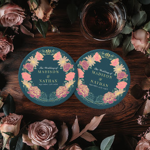 Fantasy Enchanted Floral Garden Wedding Round Paper Coaster