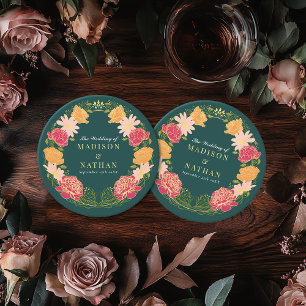 Fantasy Enchanted Floral Garden Wedding  Round Paper Coaster